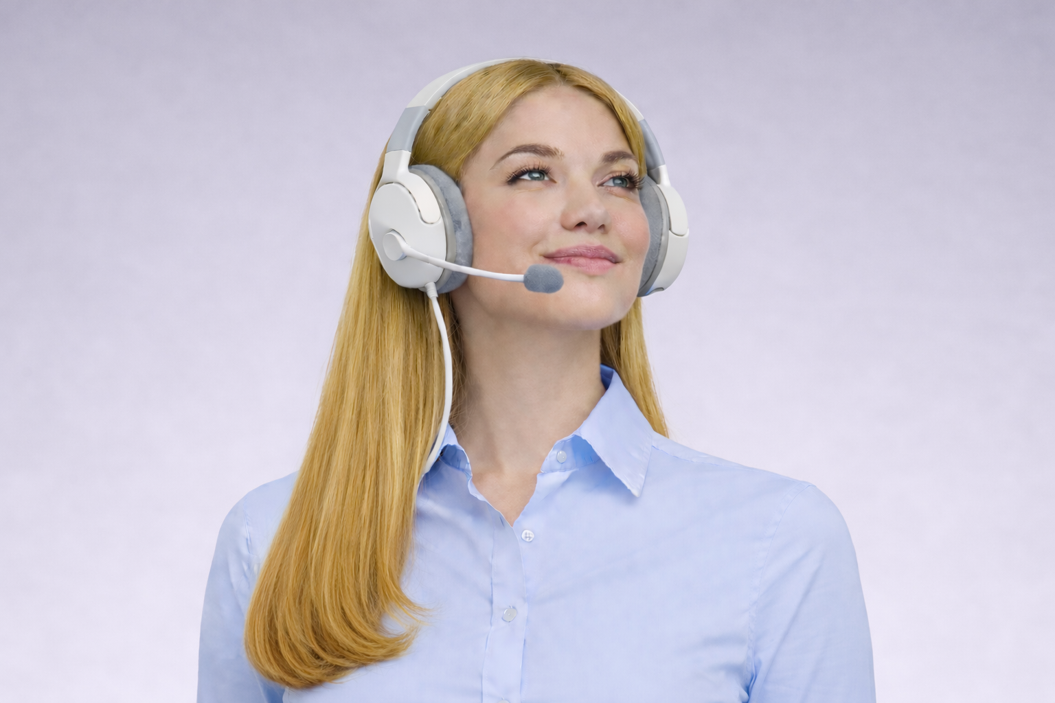 Professional support agent wearing a headset